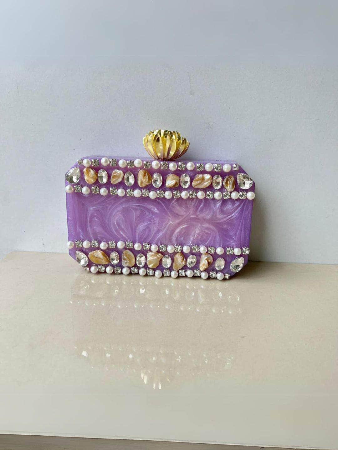 Ishhaara Stonework Rexine Clutch Bag