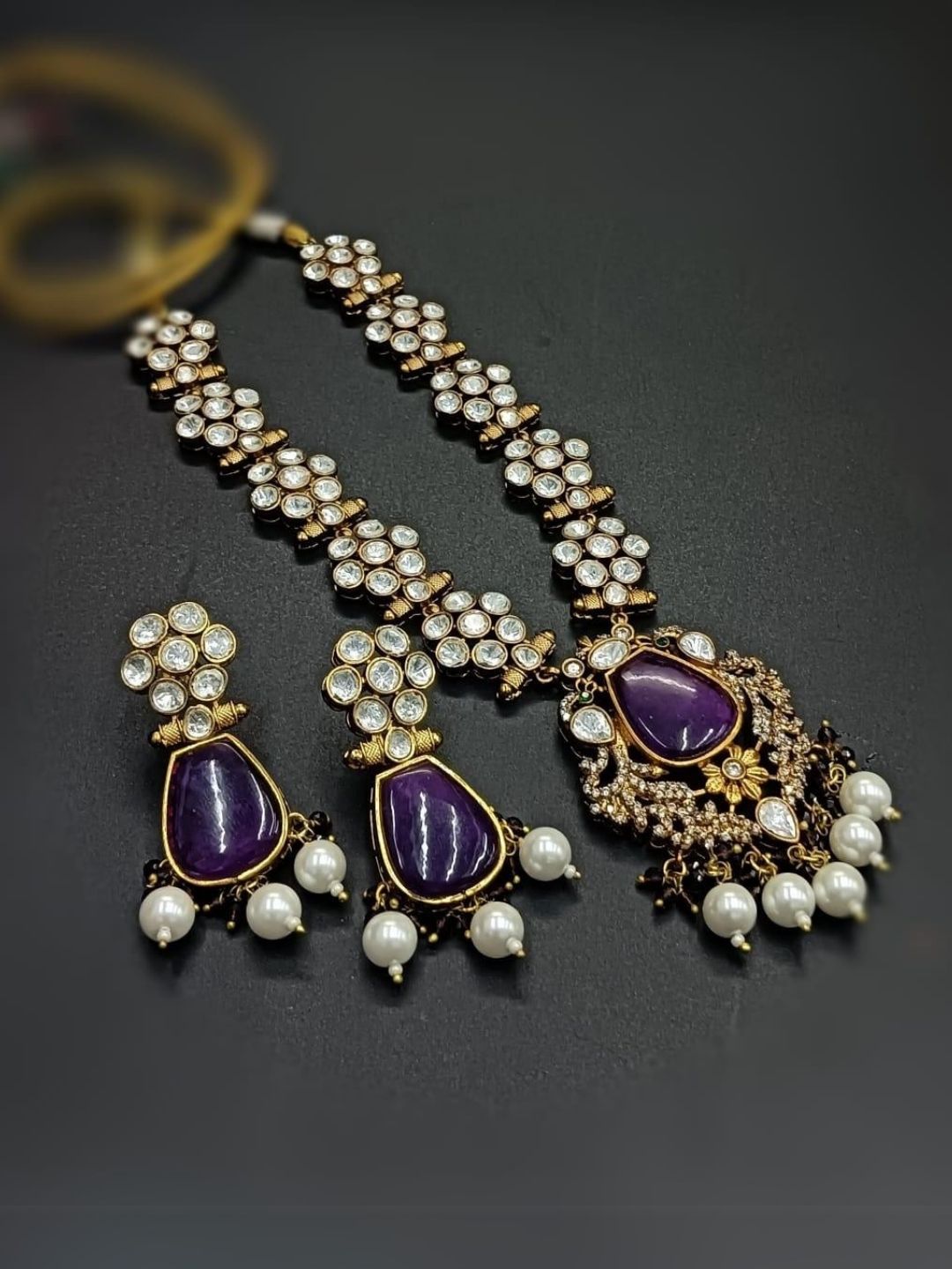 Ishhaara Purple Victoriam Diamond Studded Long Necklace
