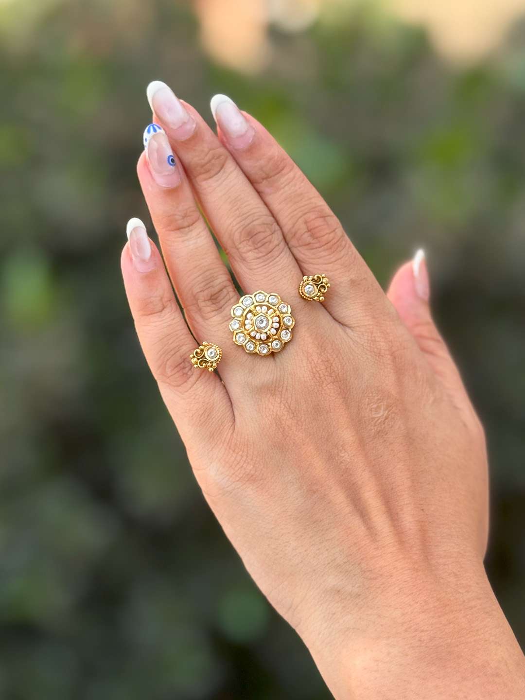 Ishhaara White Rajwadi Gold Plated Antique Pearl Ring