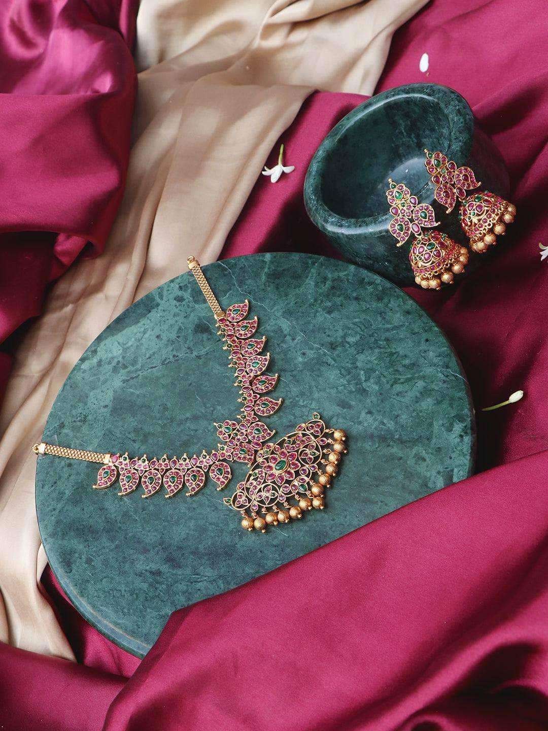 Ishhaara Real Kemp Studded Mango Necklace Set