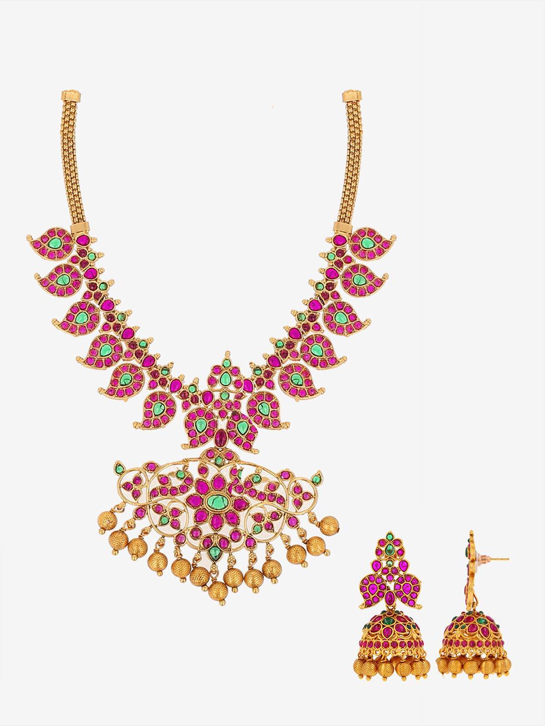 Ishhaara Real Kemp Studded Mango Necklace Set