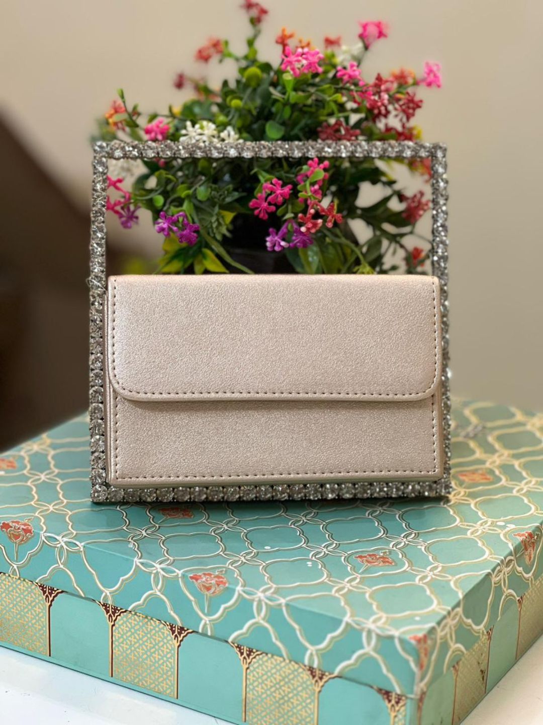 Ishhaara Rectangle Diamond Leather Party Clutch