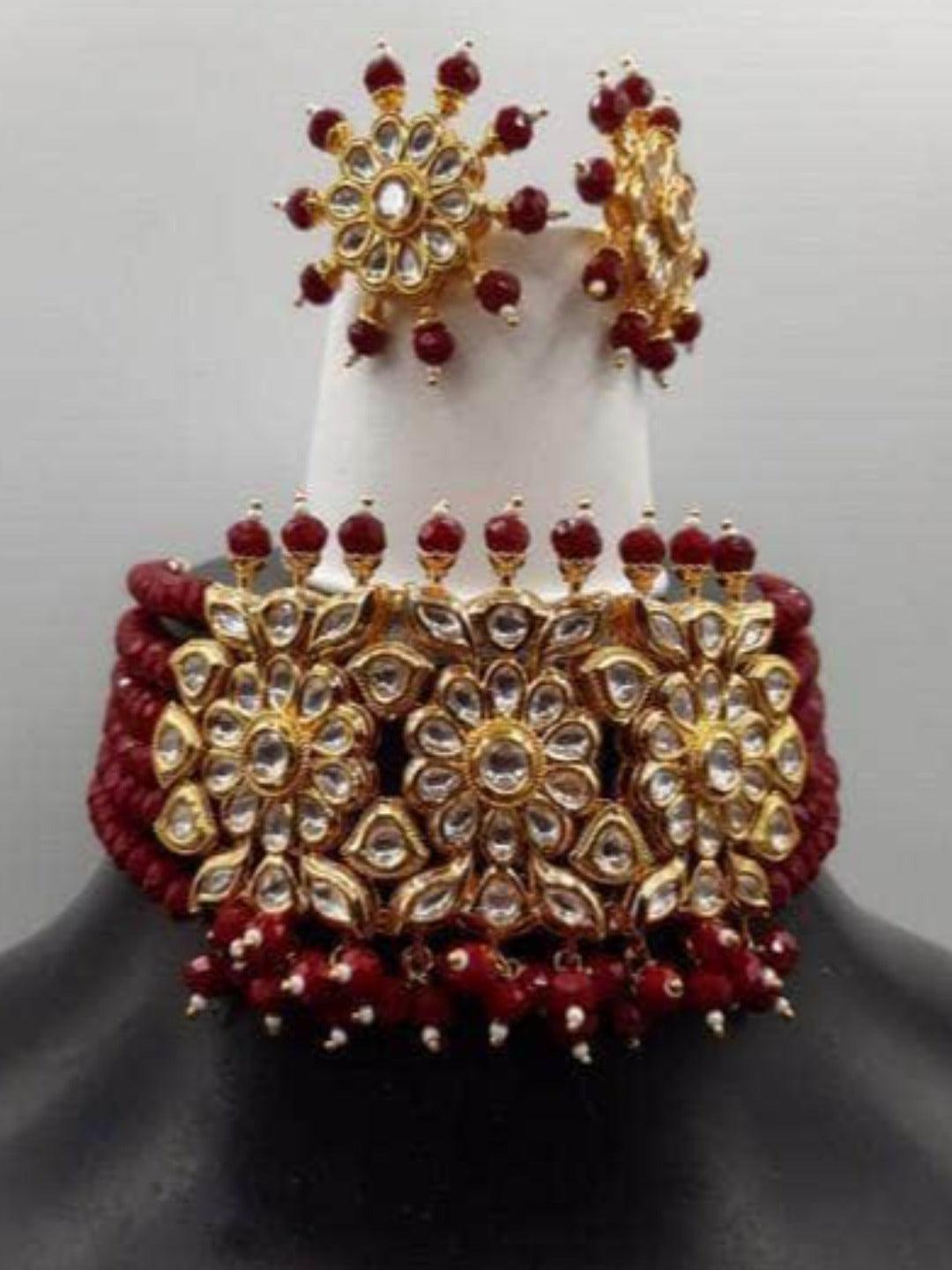 Ishhaara 3 Flower Motif Choker Onex Choker Necklace Set