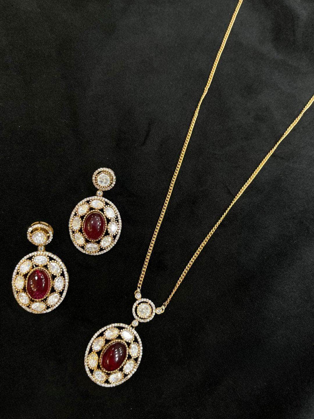Ishhaara Red Antique Polki Pendant Necklace Set