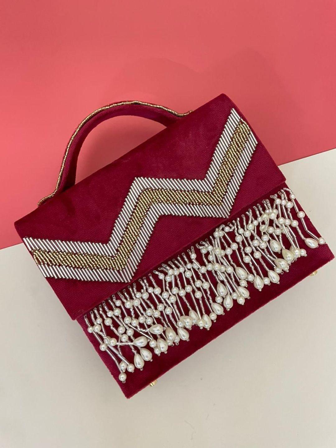 Ishhaara Red Briefcase Style Embroidered Clutch