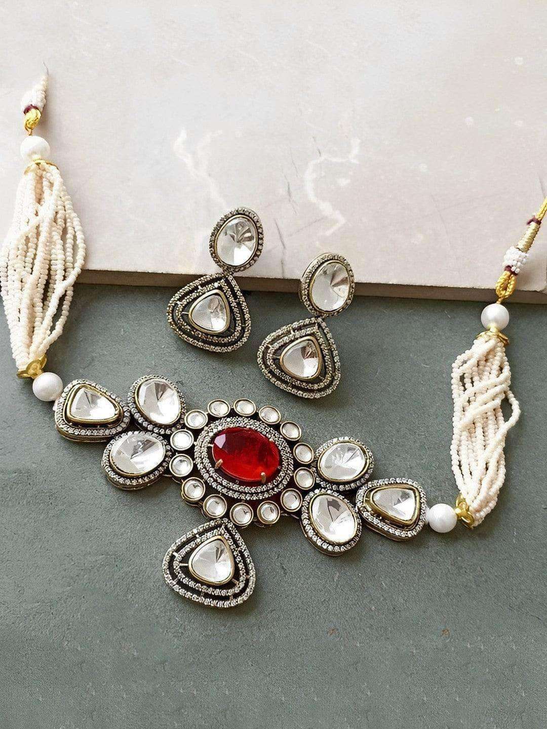 Ishhaara Carved Center Kundan Choker Set