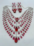 Ishhaara Red Charming Diamond Bridal Layered Necklace Set