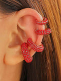 Ishhaara Red Combo Of Four Chunky Pave Hoop Earcuff