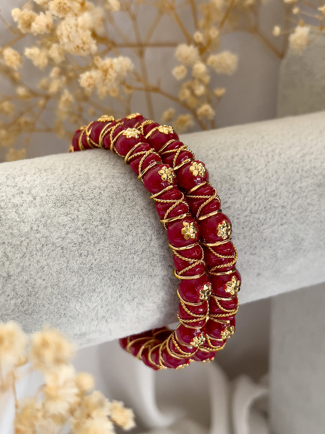 Ishhaara Red Elegant Gold Bangle With Sparkling White Stones