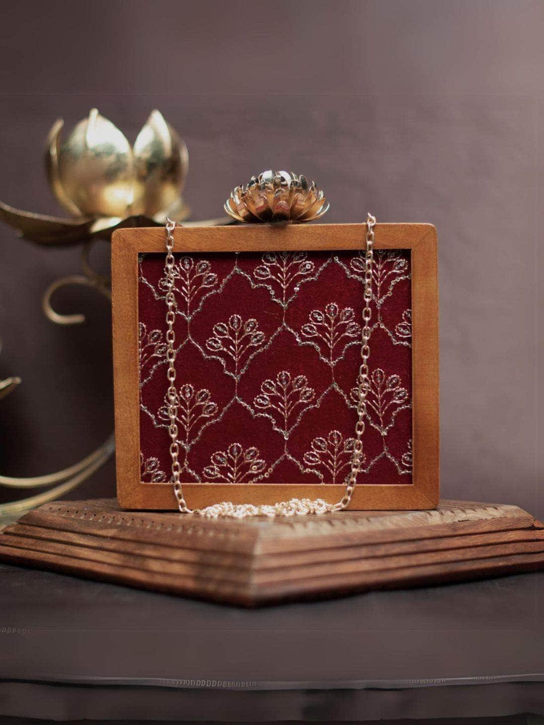 Ishhaara Black Embroidery Wooden Clutches