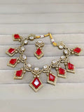 Ishhaara Red Ethnic Polki Bridal Choker Earring Set