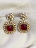 Ishhaara Red Geometrical Stone Studded Changeable Earring