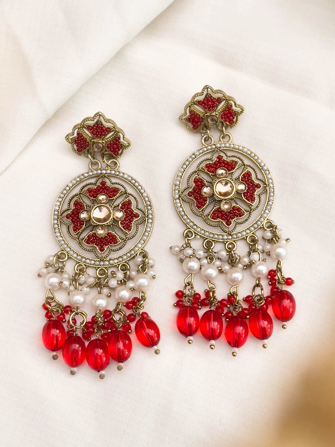 Ishhaara Red Gold Plated Traditional Handcrafted Earrings