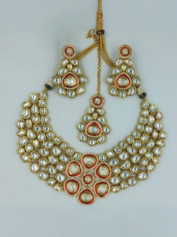Ishhaara Red Gold Tone Kundan Bridal Necklace Set