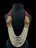 Ishhaara Red Green Pearls Stones Kundan Embellished Layered Necklace Set