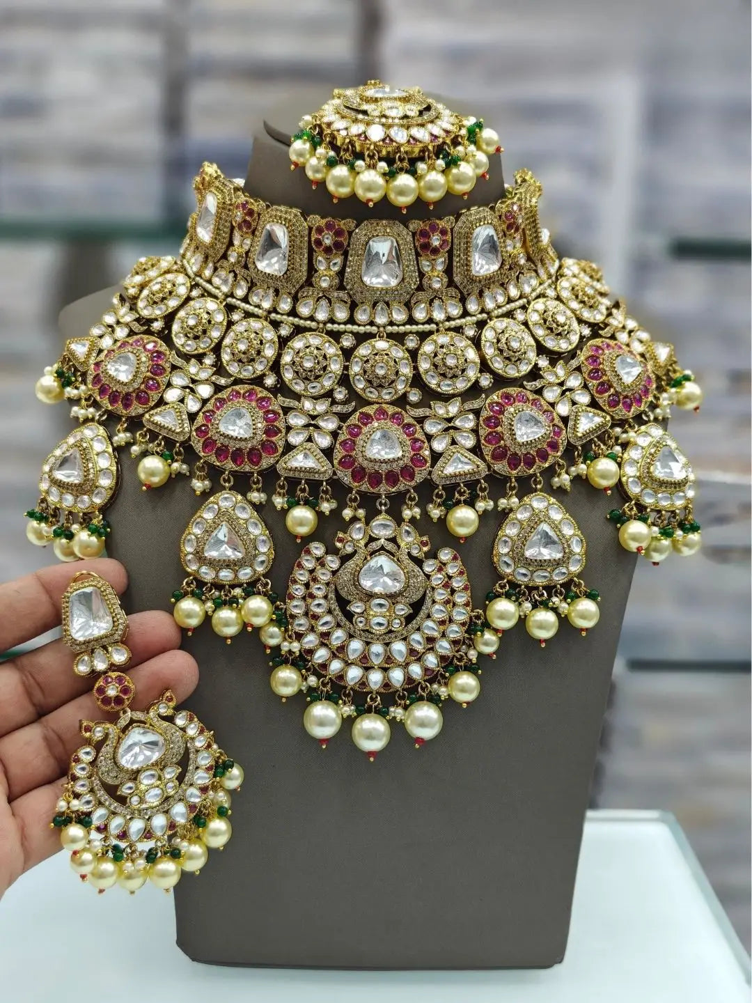 Ishhaara Half Moon Shaped Pendant Studded Bridal Choker