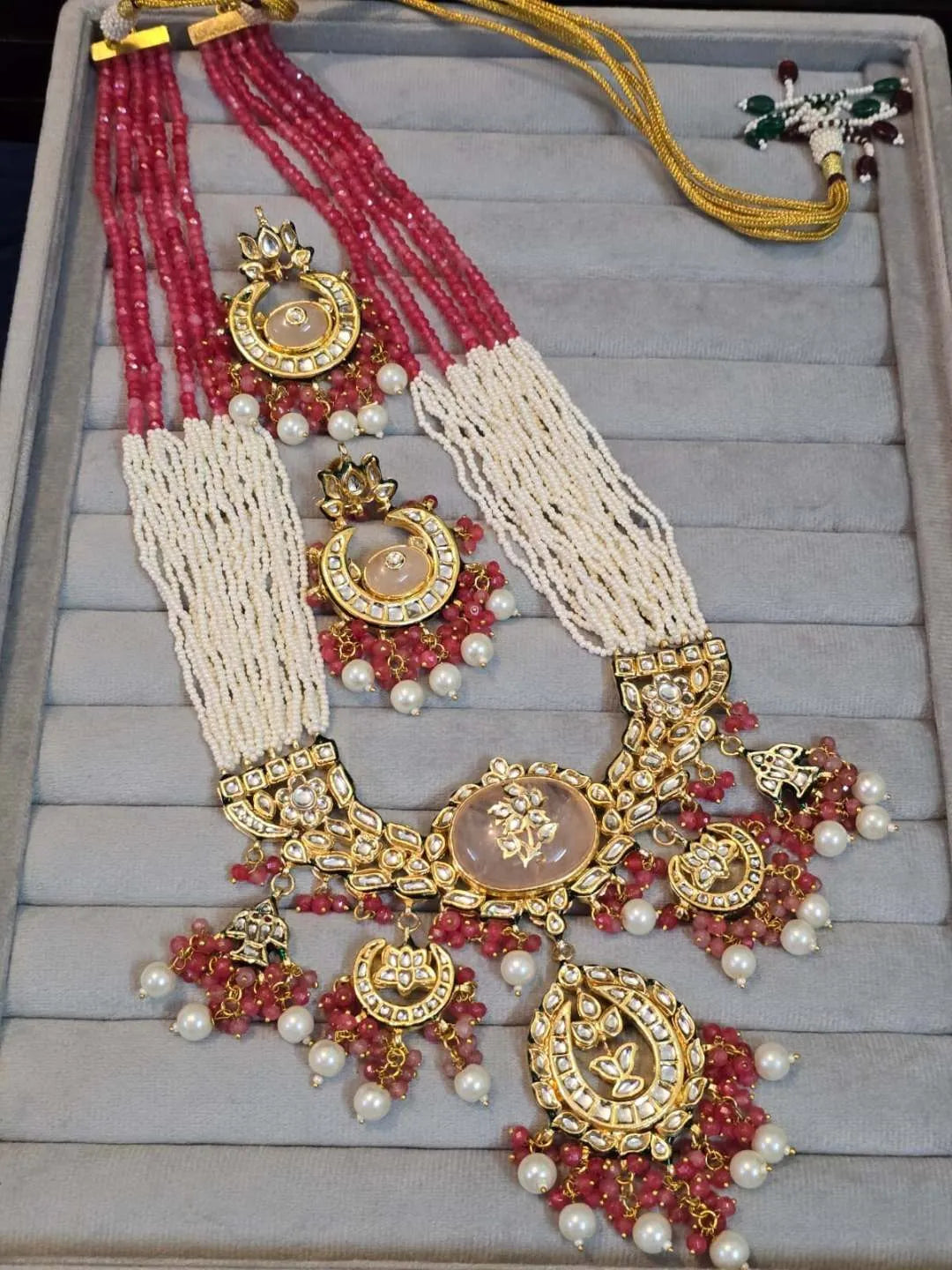 Ishhaara Light Green Kundan And Pearl Studded Rajwadi Long Necklace