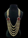 Ishhaara Red Layered Pearl Emerald Necklace