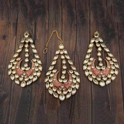 Ishhaara Meena Kundan Drop Teeka Earrings Set
