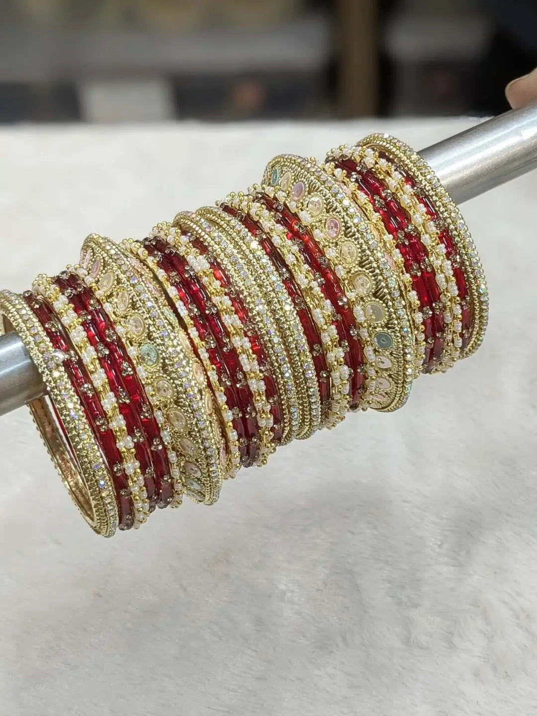 Ishhaara Red Multicolor Glass Bangle Set