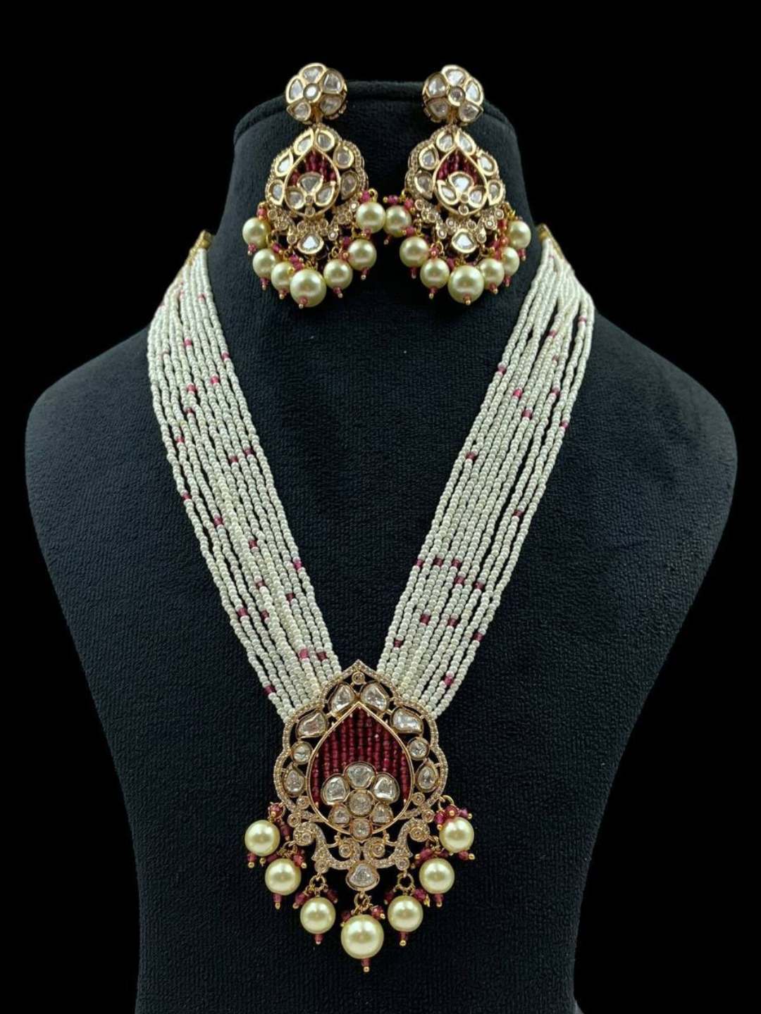 Ishhaara Red Polki Kundan Ad Stone Victorian Style Long Necklace