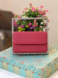 Ishhaara Red Rectangle Diamond Leather Party Clutch