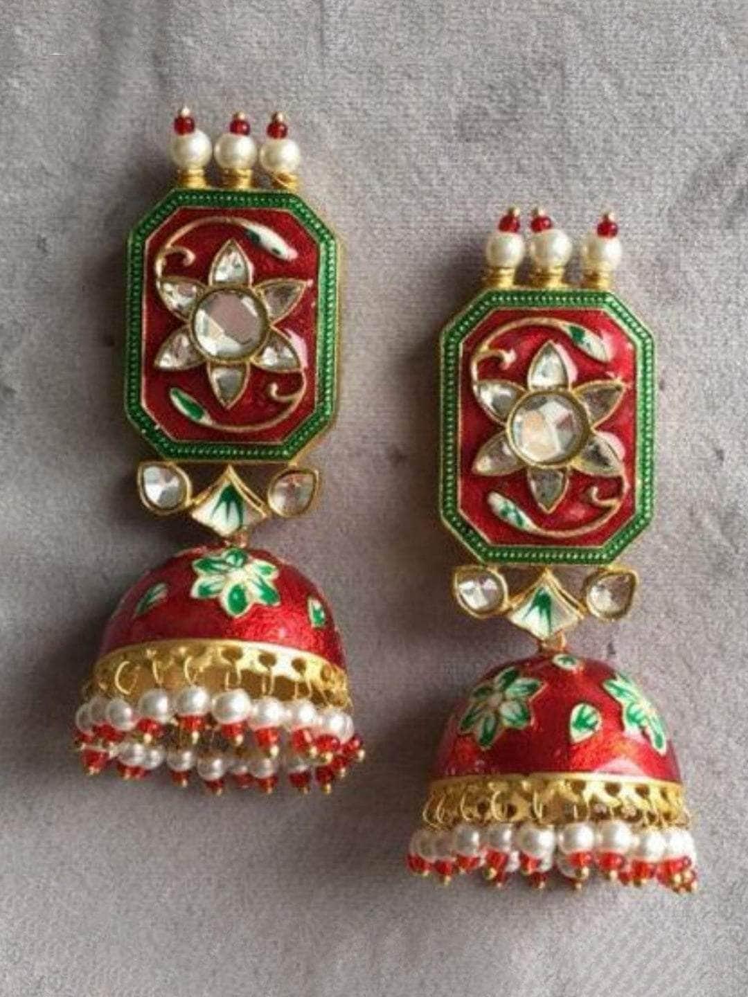 Ishhaara Rectangular Meena Jumki Earring
