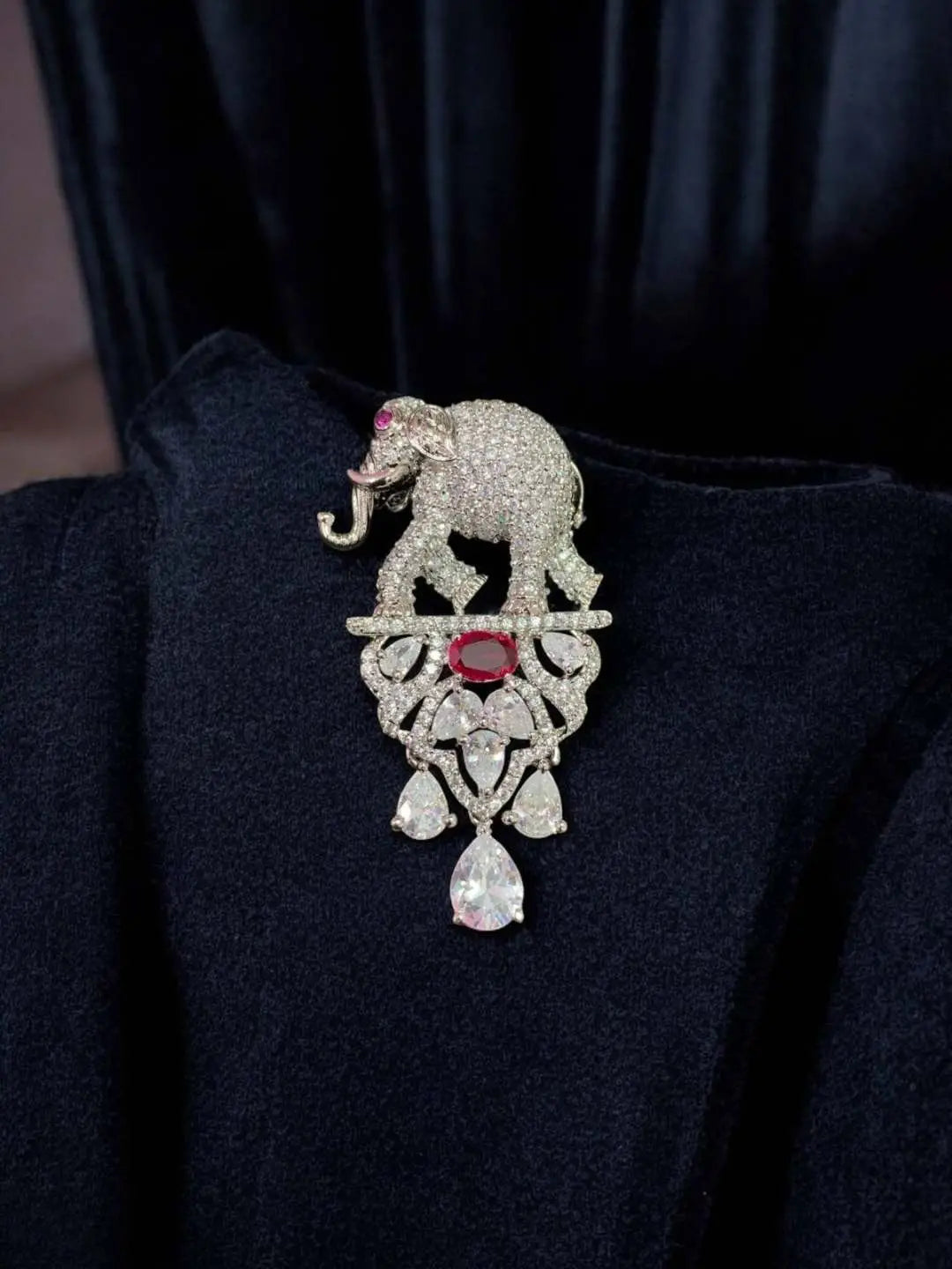 Ishhaara Red Regal Victorian Elephant Motif Groom Brooch