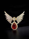 Ishhaara Red Round Cut Emerald Diamond Butterfly Shape Brooch