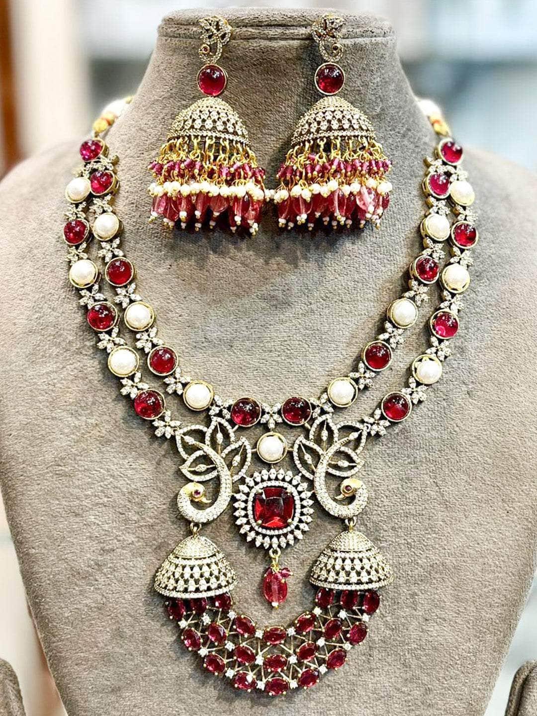 Ishhaara Red Royal Stone Studded Kundan Necklace Set
