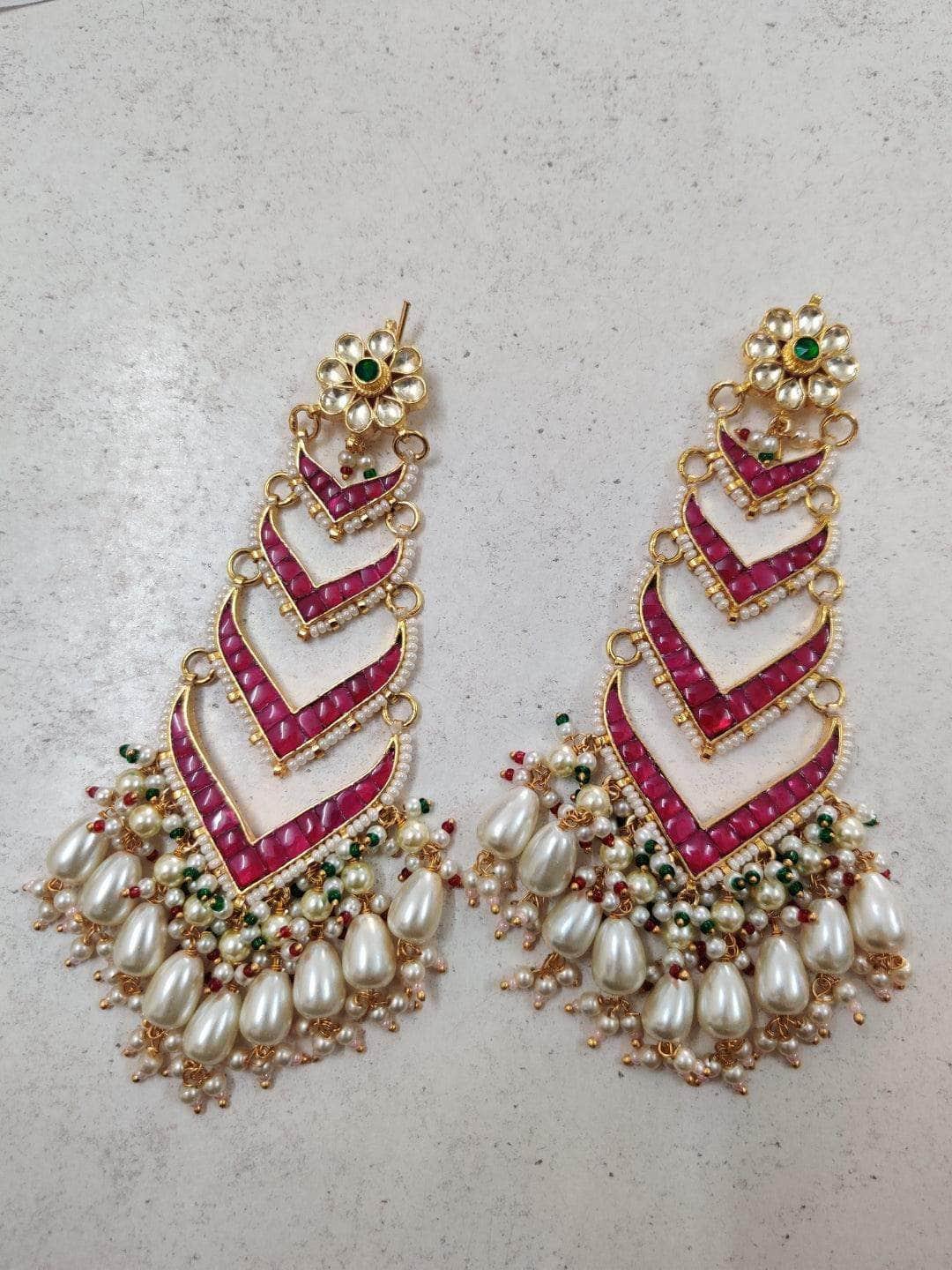 Ishhaara Red Ruby Emerald Beads Pachi Kundan Earrings