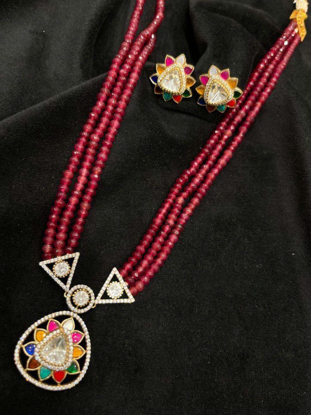 Ishhaara Semi Precious Onyx Multi Layered Long Neckalce