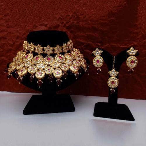 Ishhaara Green Star Choker Bridal Necklace Earring And Teeka Set