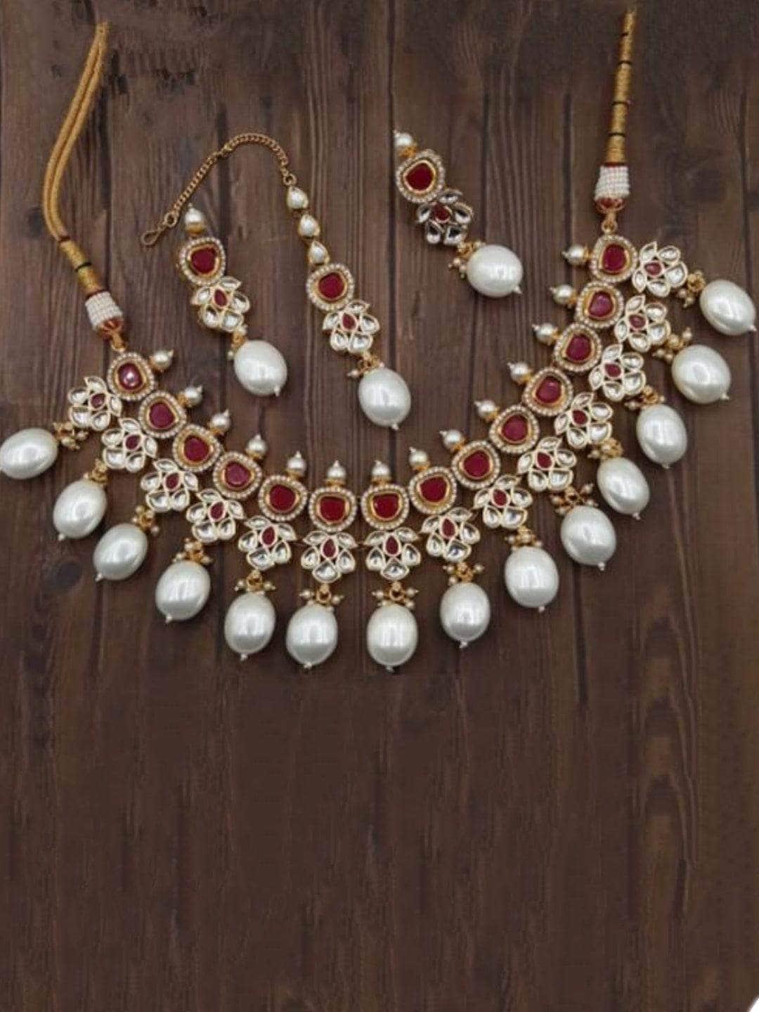 Ishhaara Stephanie Timmins In Ad Kundan Drop Pearls Necklace Set