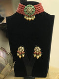 Ishhaara Red Tina Dhanak In Precious Choker Beaded Necklace Set