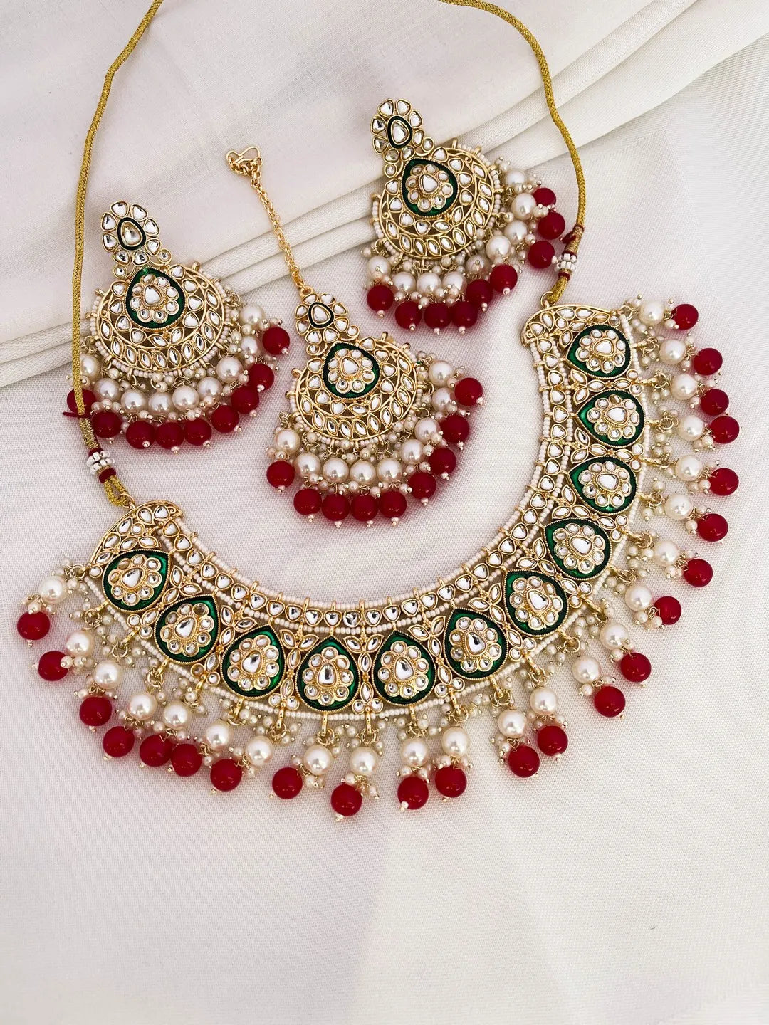 Ishhaara Red Traditional Meenakari Kundan Necklace
