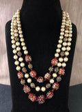 Ishhaara Triple Layered Pearl Precious Stone Necklace