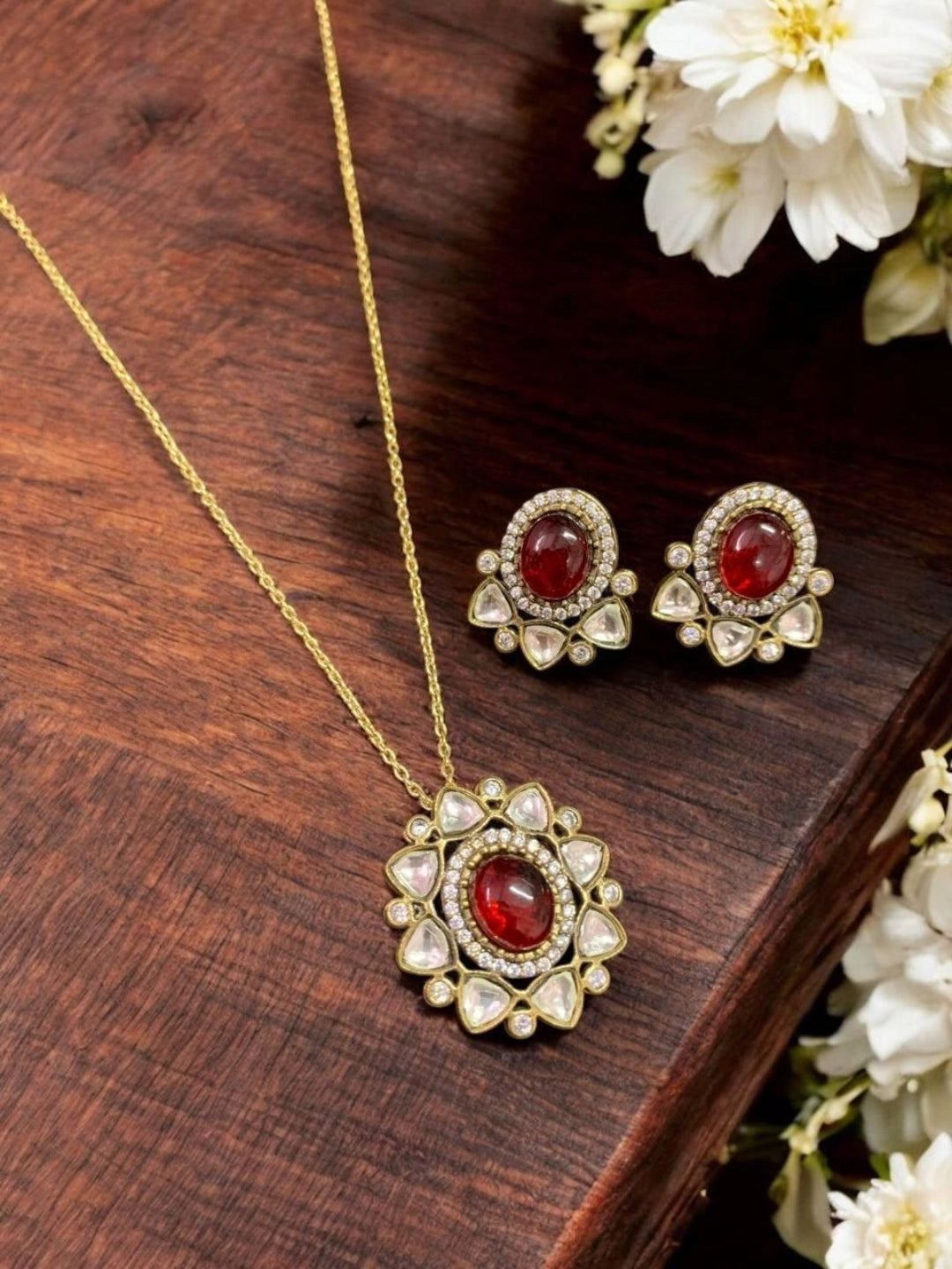 Ishhaara Pink Victorian Polki Pendant Necklace
