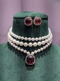 Ishhaara Red Vintage Triple Layered Pearl Choker Necklace