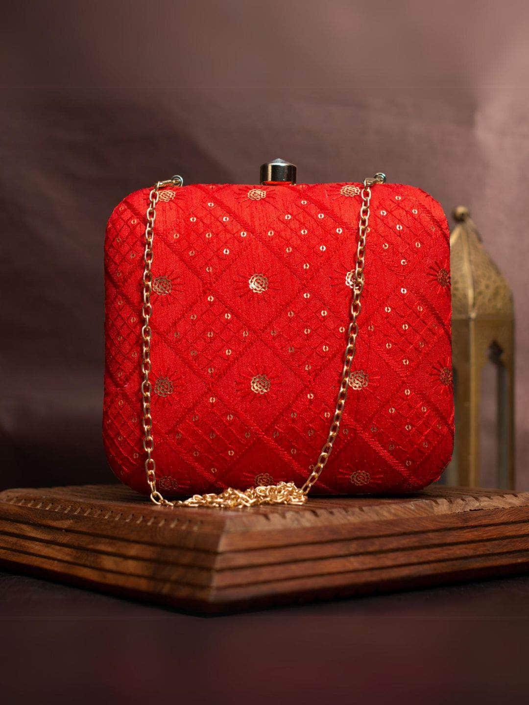 Ishhaara Womens Chicken Kari Embroidered Box Clutch