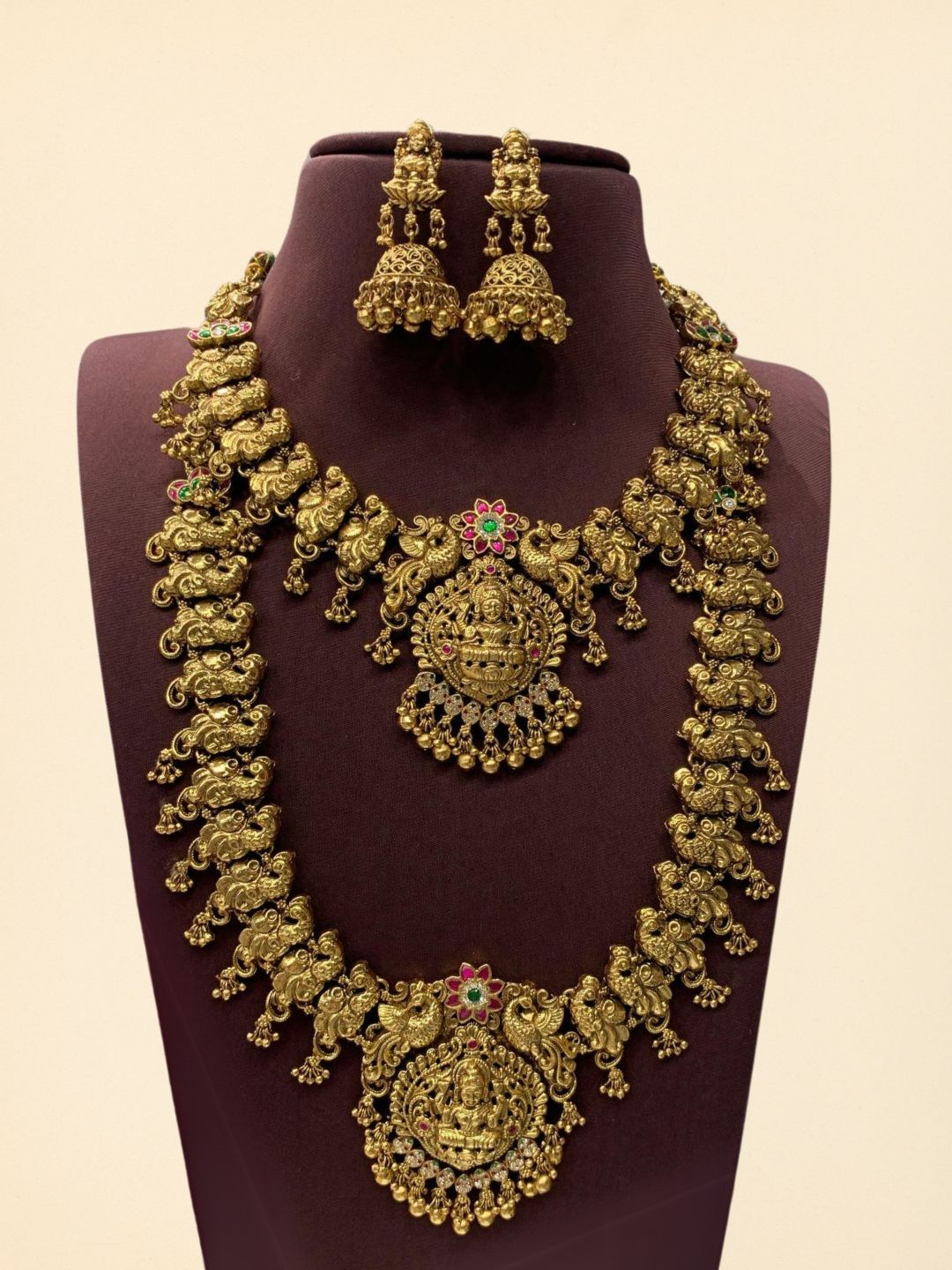 Regal Jadau Lakshmi Peacock Designed Short And Long Necklace