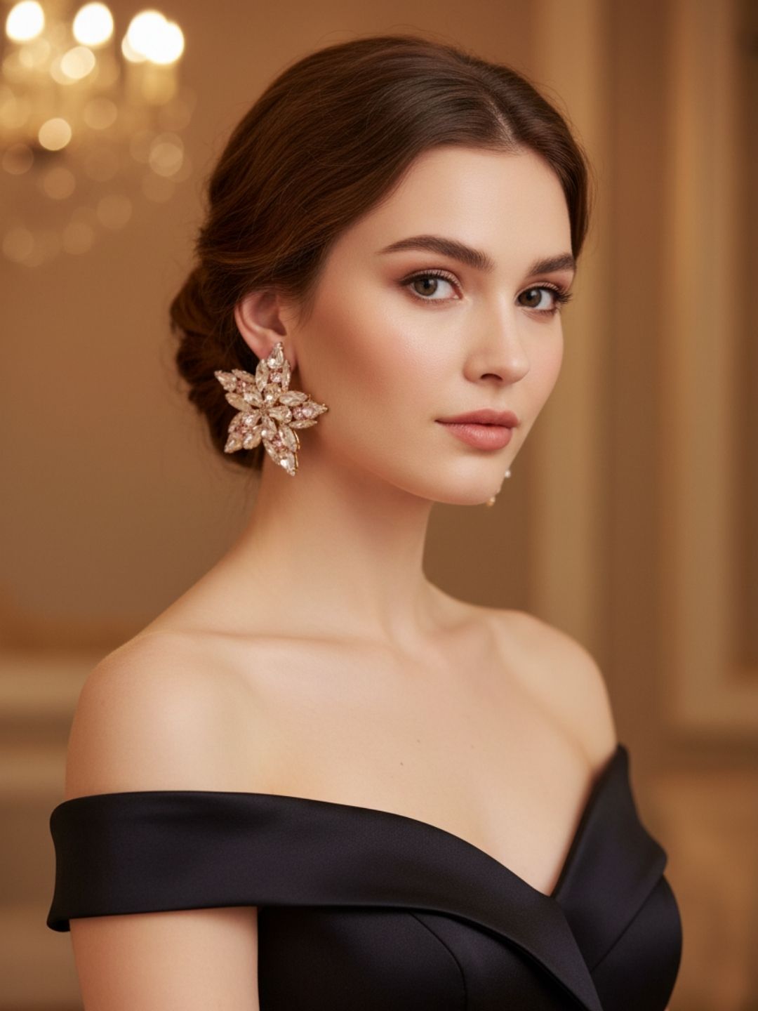 Ishhaara Rhinestone Multi Dimensional Flower Earrings