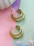 Ishhaara Rochelle Rao Sequeira In Triple Hoop Earrings Golden
