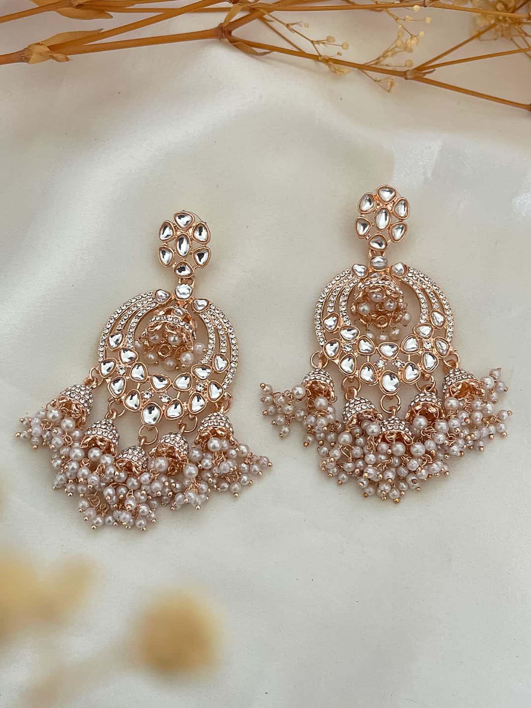 Ishhaara Rose Gold Chandbali Jhumka