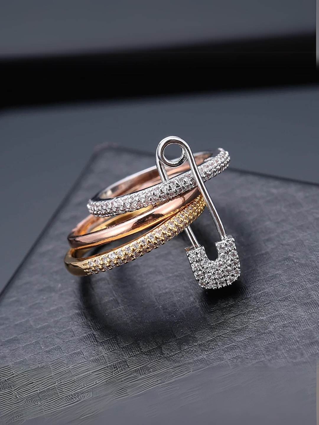 Ishhaara Rose Gold Safety Pin Ring