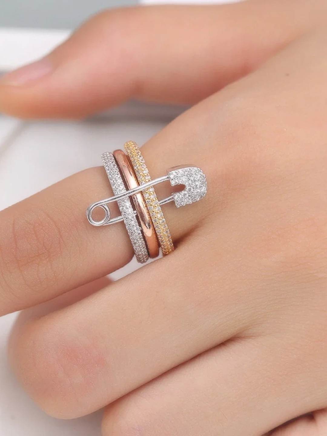 Ishhaara Rose Gold Safety Pin Ring