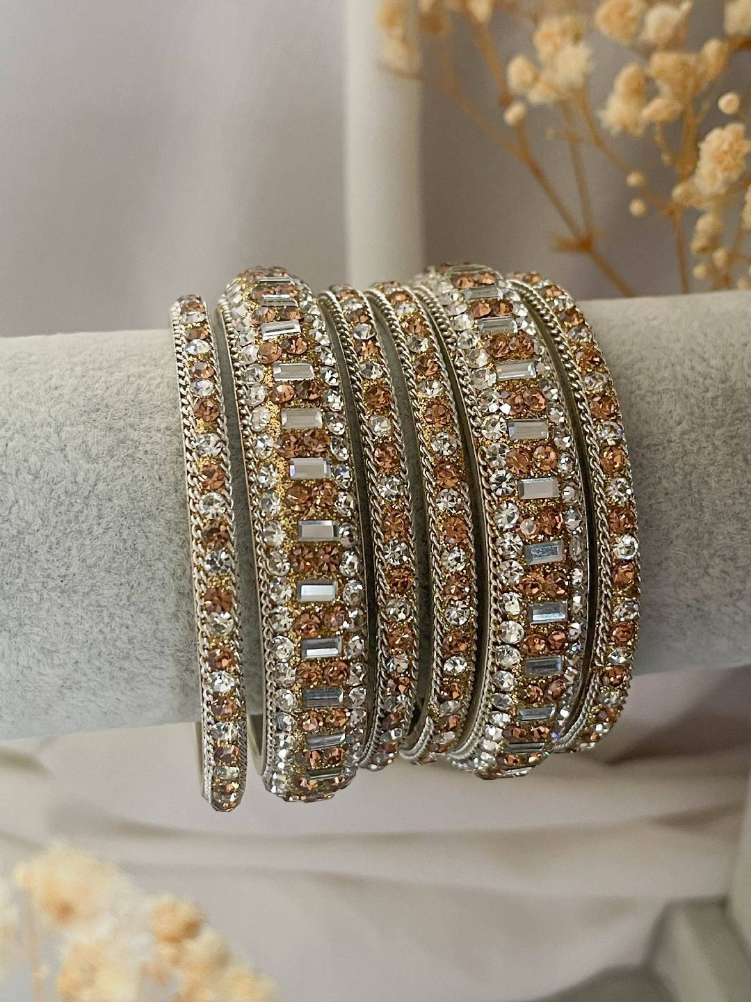 Ishhaara Rose Gold Zirocon Stone Bangle Set