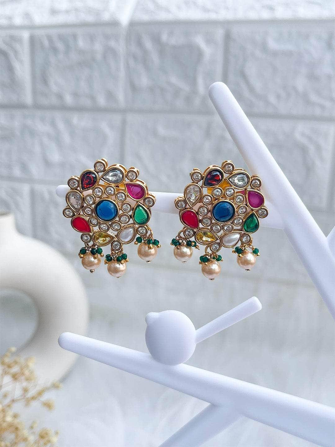 Ishhaara Round Navratna Earrings