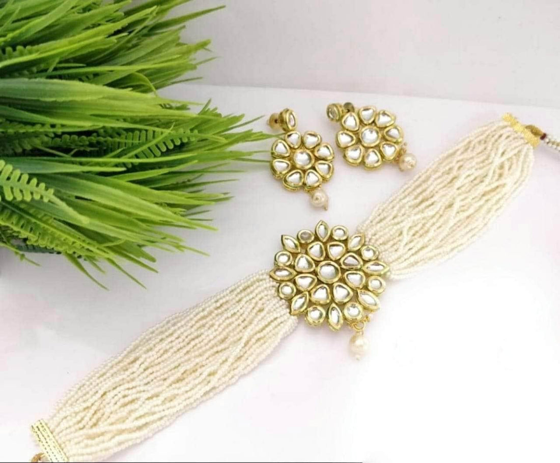 Ishhaara Round Patch Moti Choker Necklace Set