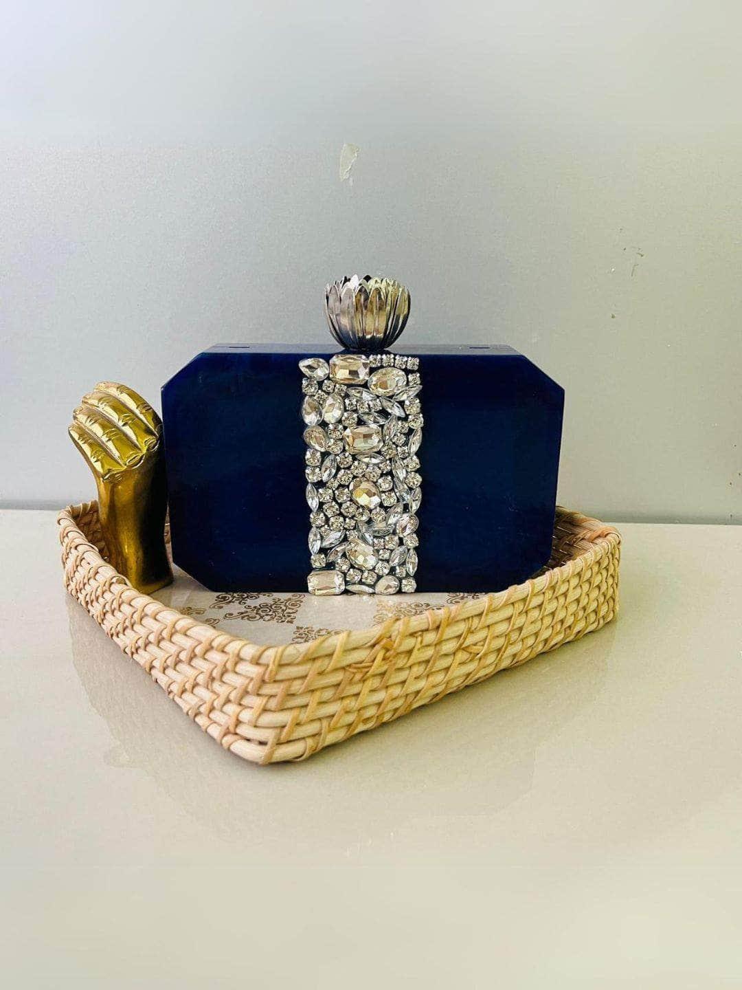 Ishhaara Royal Blue Stones Embellished Purse Clutch